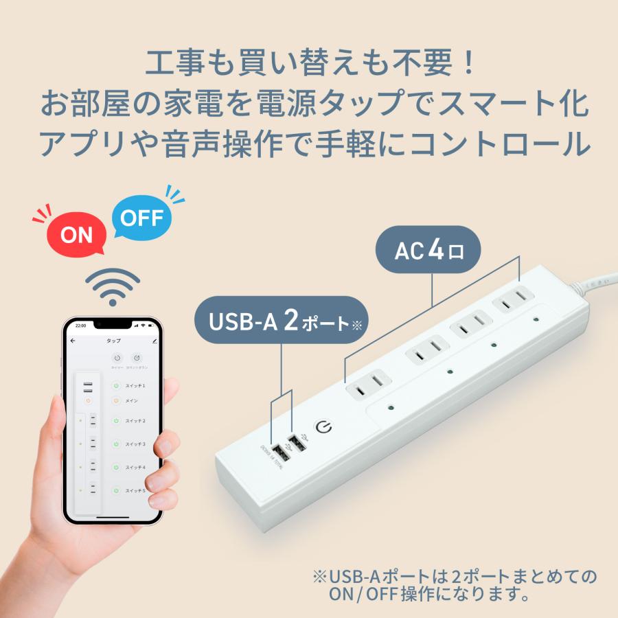 スマートタップポータブル充電器 Wi-Fi スマート電源タップ AC 4口 USB 2ポート 合計3.1A 1400W Amazon