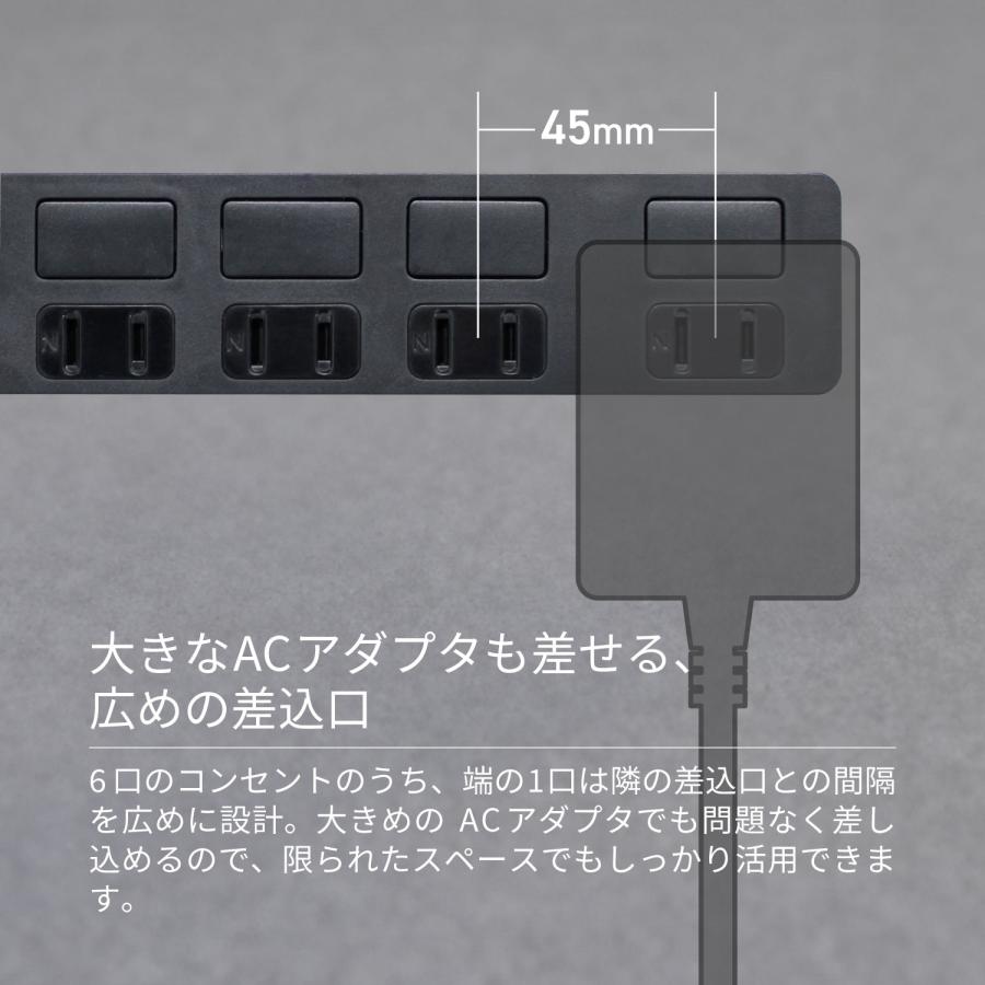 コンセント6口 電源コード2m 電源タップ 18ヵ月保証 雷ガード 延長
