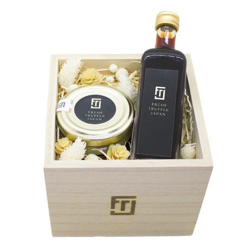 白トリュフ醤油と黒トリュフ塩のギフト 桐箱 熨斗対応可 フレッシュトリュフジャパン の商品画像