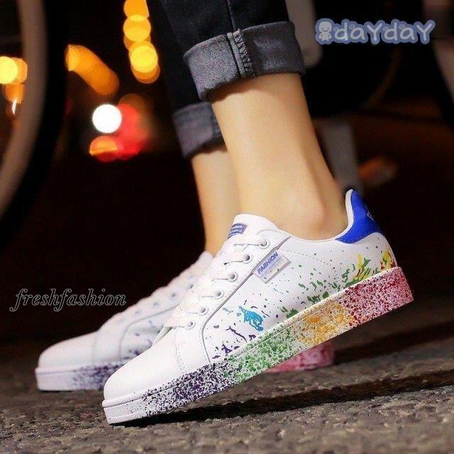 スニーカー メンズ レディース 白 カジュアルランニング シューズ カップル スニーカー カラフル レインボー グッズ 男女兼用 Ff Fresh Fashion 通販 Yahoo ショッピング
