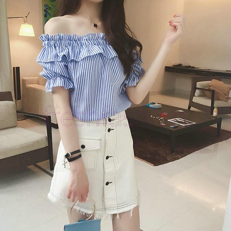 17新品 人気 オフショルダー トップス 夏 レディース ブラウス シャツ 半袖 肩出し 肩魅せ フリル 大きいサイズ セクシー ニット ショート丈 ストレッチ Jsfrxp6y22p114 Fresh Fashion 通販 Yahoo ショッピング