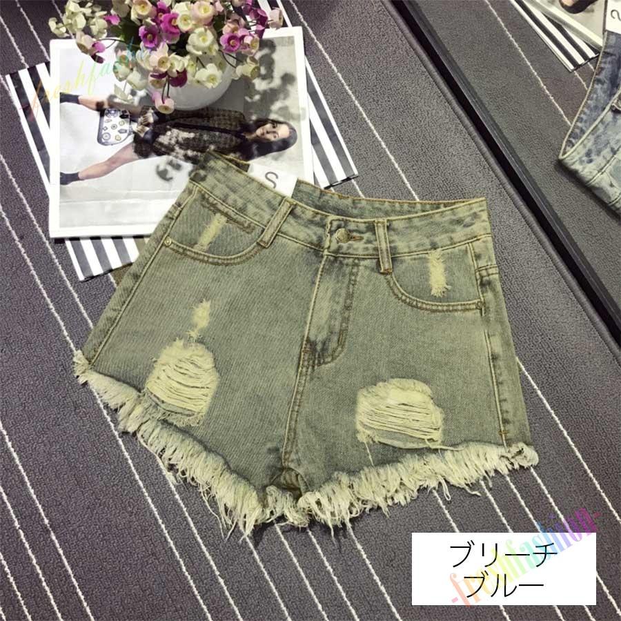 春夏 新作 韓国ファッション 大人かわいい ショート丈 デニム ダメージ クラッシュ フェス ベルト 16 新作