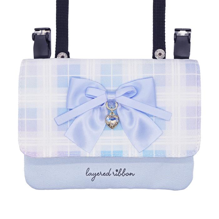 omochi　移動ポケット　6ポケット　ショルダー紐　チェック＆チェリー柄 移動ポケット ショルダー 女の子 mini pocket リボン チェック柄 (MHE