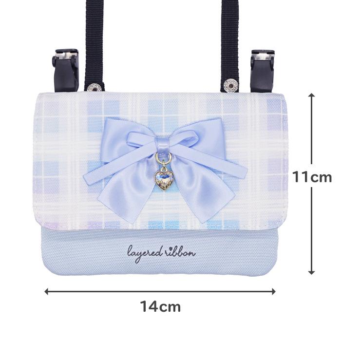 omochi　移動ポケット　6ポケット　ショルダー紐　チェック＆チェリー柄 移動ポケット ショルダー 女の子 mini pocket リボン チェック柄 (MHE