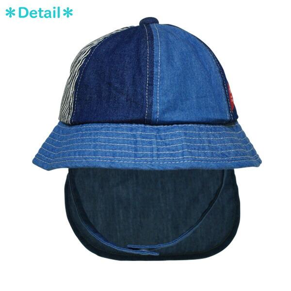 帽子 ベビー 子供 男の子 女の子 Ampersand アンパサンド(L242030)首の日よけ付き デニムメトロハット 46 48cm あご紐付き UVカット 日除け 春夏 | Ampersand（子ども服） | 03