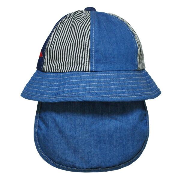 帽子 ベビー 子供 男の子 女の子 Ampersand アンパサンド(L242030)首の日よけ付き デニムメトロハット 46 48cm あご紐付き UVカット 日除け 春夏 | Ampersand（子ども服） | 05