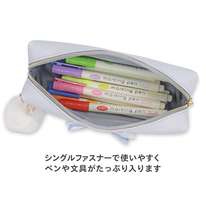 ペンケース 筆箱 女の子 小学生 シマエナガ リボン ポンポン付き