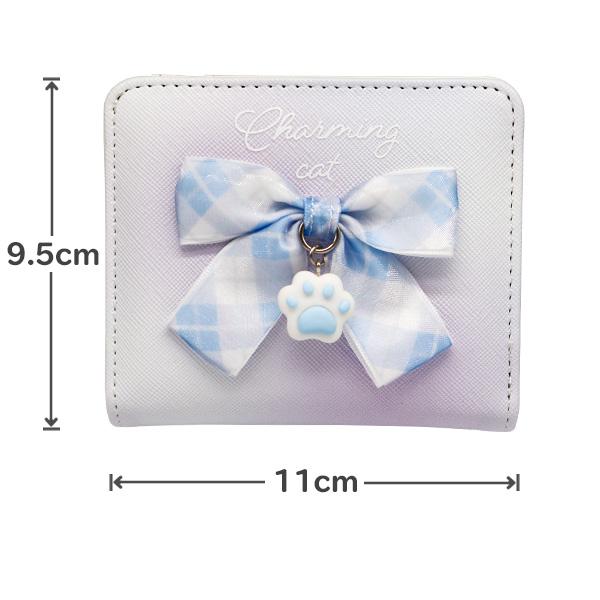 財布 二つ折り 女の子 キッズ リボン&肉球 (MDX-104) おしゃれ