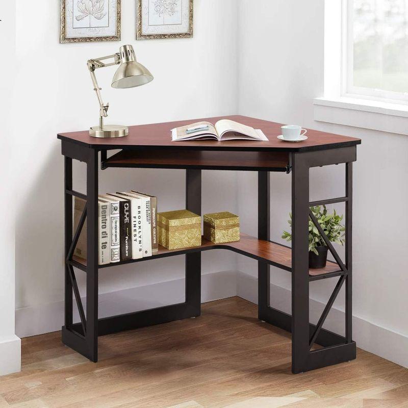 オフィスデスク VECELO デスク 机 コーナーデスク 三角 つくえ コンパク デスク コーナーデスク 三角 つくえ コンパクト 収納棚付き