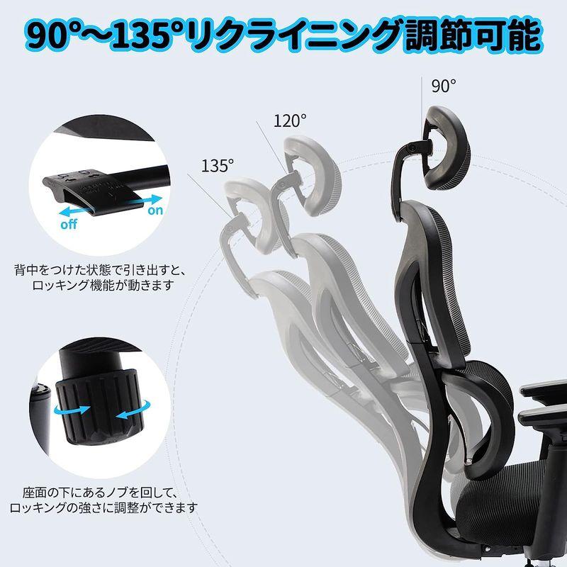 KERDOM ワークチェア リクライニングチェア オフィスチェア 人間工学椅子 デスクチェア 特製PU静音キャスター付き メッシュバック 3 ワークチェア リクライニングチェア オフィスチェア 人間工学椅子 デスクチェア 特製PU静音キャスター付き メッシュバック P1304687323(12888円)