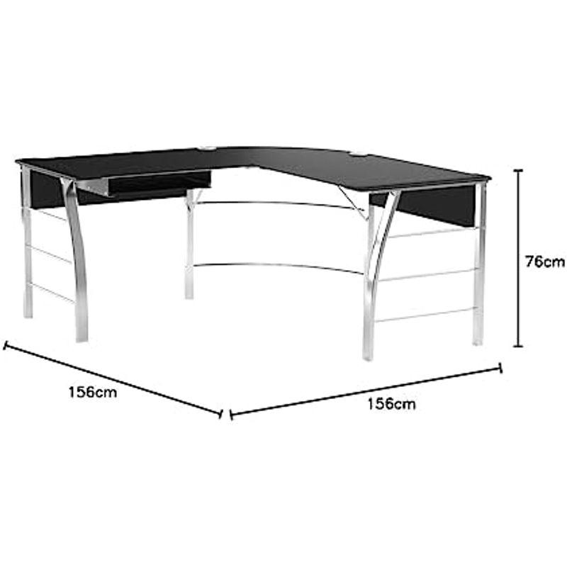 不二貿易 パソコンデスク PCデスク L字型 幅156×奥行156×高さ76cm ブラック 勉強机 強化ガラス キーボードトレイ付 7039｜friendlyfactory｜09