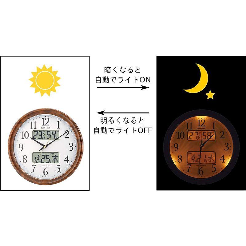 壁掛け時計 ピュアカレンダーM617SR 暗所 ライト 自動 点灯 カレンダー 時計 リズム(RHYTHM) 掛け時計 電波時計 アナログ 温度 ・ 湿度 表｜friendlymoon｜04
