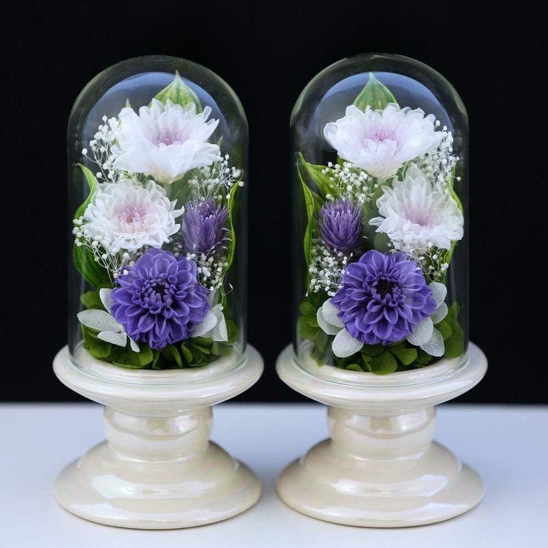 プリザーブドフラワー アートフォーシーズン Miniお供え花ミニglass 対デザイン２個SETリラ プリザーブドフラワー アートフォーシーズン Miniお供え花ミニglass 対デザイン２個SETリラ 　アートフォーシーズン ミニ 初七日