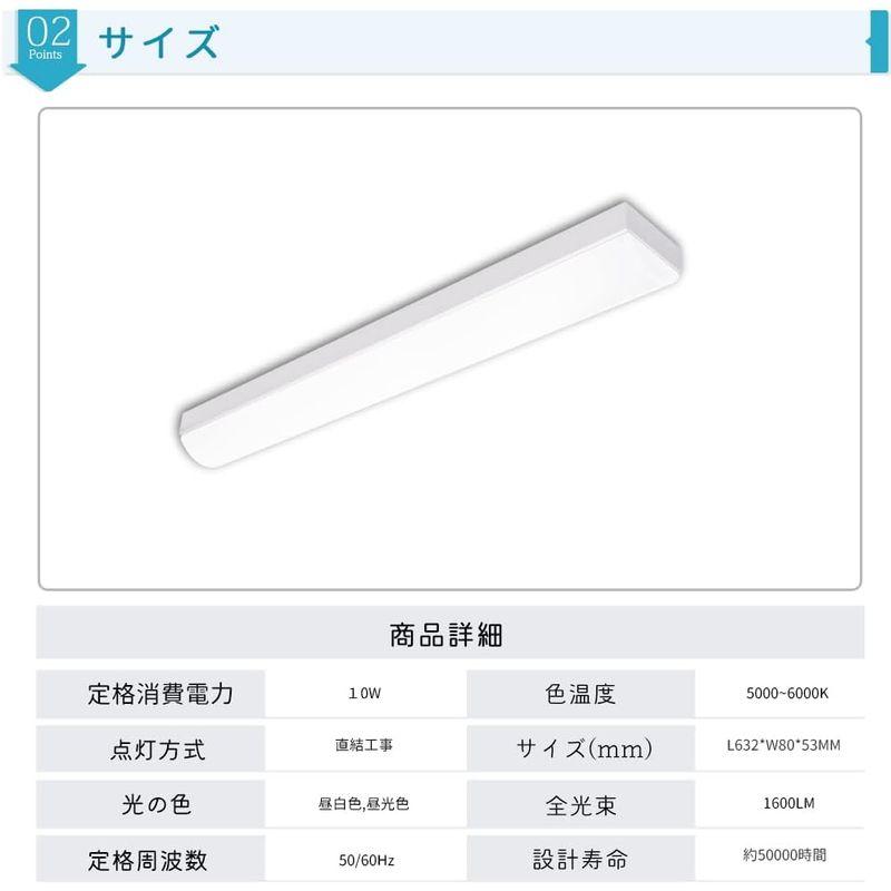 キッチンライト LEDベースライト器具一体型 LED蛍光灯 天井直付型 10w消費電力 高輝度1600lm 長さ632ｍｍ LED一体型20｜friendlymoon｜04