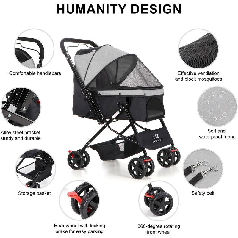 SKISOPGO ペットカート 対面式 ペットバギー 小型犬多頭 中型犬 折りたたみ キャリーカート 安全装置付き 耐荷重20Kg (gra ペットカート 対面式 ペットバギー 小型犬多頭 中型犬 折りたたみ キャリーカート 安全装置付き 耐荷重20Kg gra 　SKISOPGO