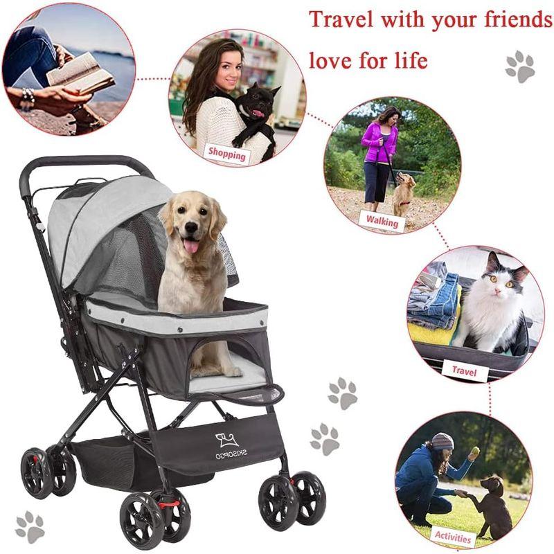 SKISOPGO ペットカート 対面式 ペットバギー 小型犬多頭 中型犬 折りたたみ キャリーカート 安全装置付き 耐荷重20Kg (gra ペットカート 対面式 ペットバギー 小型犬多頭 中型犬 折りたたみ キャリーカート 安全装置付き 耐荷重20Kg gra 　SKISOPGO