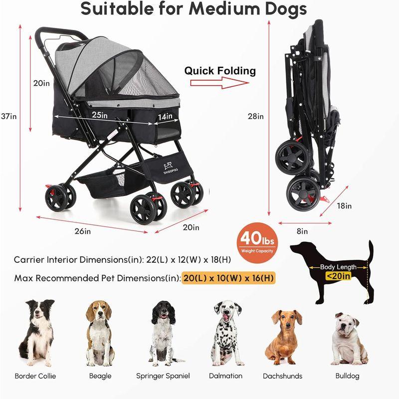 SKISOPGO ペットカート 対面式 ペットバギー 小型犬多頭 中型犬 折りたたみ キャリーカート 安全装置付き 耐荷重20Kg (gra ペットカート 対面式 ペットバギー 小型犬多頭 中型犬 折りたたみ キャリーカート 安全装置付き 耐荷重20Kg gra 　SKISOPGO