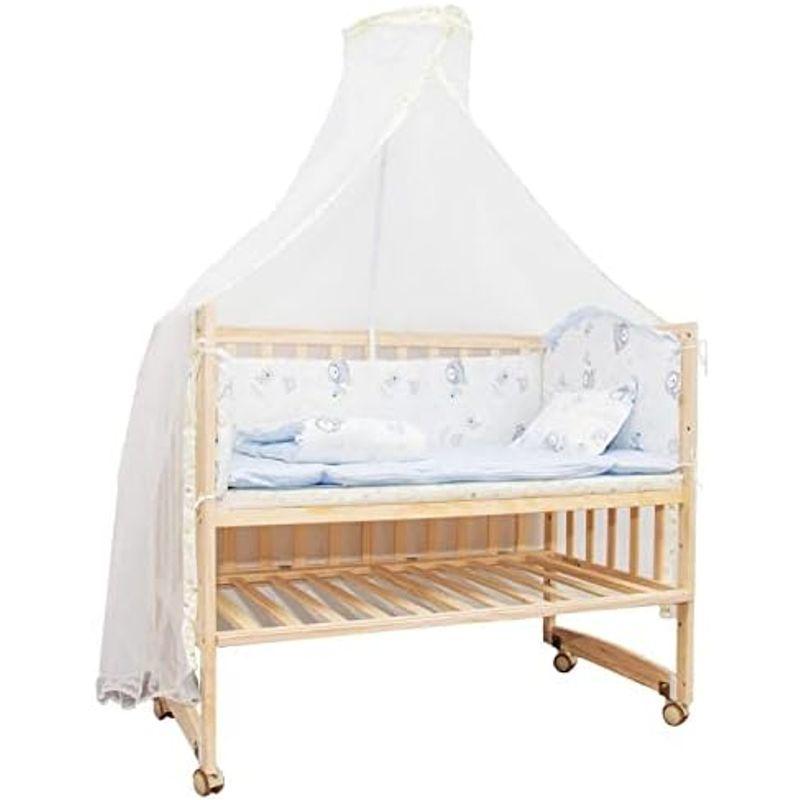 買付 ベビーベッド 木製 新生児 添い寝ベッド 赤ちゃん ベッドインベッド 組み立て簡単 キャスター 蚊帳 マットレス付き サイズ：104*61*