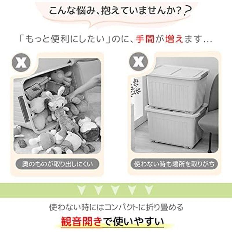 RAKU 観音開き 収納ボックス コンテナボックス 収納ケース 32L 折り畳み 大容量 キャスター付き 蓋付き 積み重ね ロック機能 両開｜friendlymoon｜08