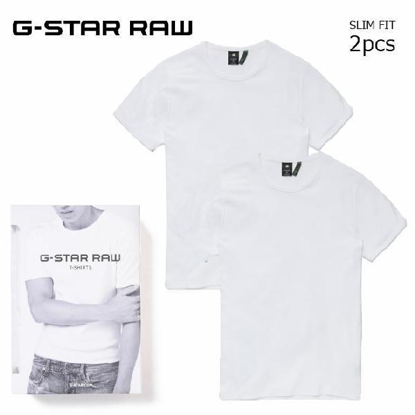 ジースター ロウ 2枚組 Tシャツ 半袖 ホワイト クルーネック G-STAR RAW D07205-124-110 メンズ スリムフィット  インナー｜friends-y