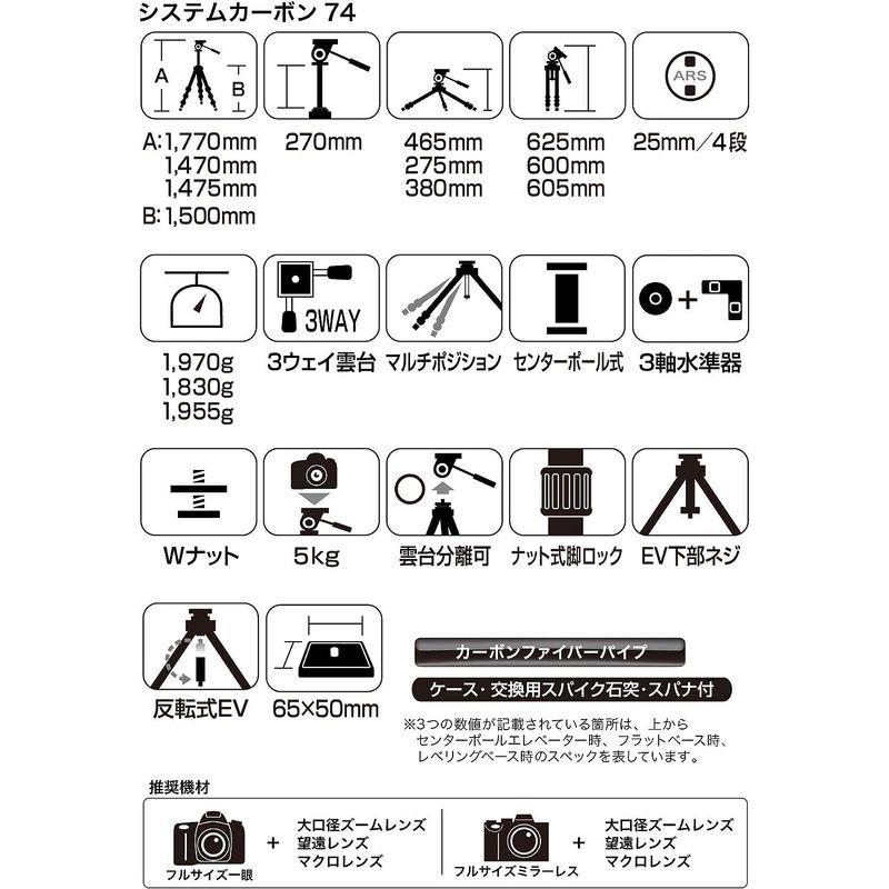 匿名！送料無料！ SLIK カーボン三脚 システムカーボン 74 4段 ナットロック式 3ウェイ雲台 アクセサリーポート装備 109281 【H1303951644】(45898円)