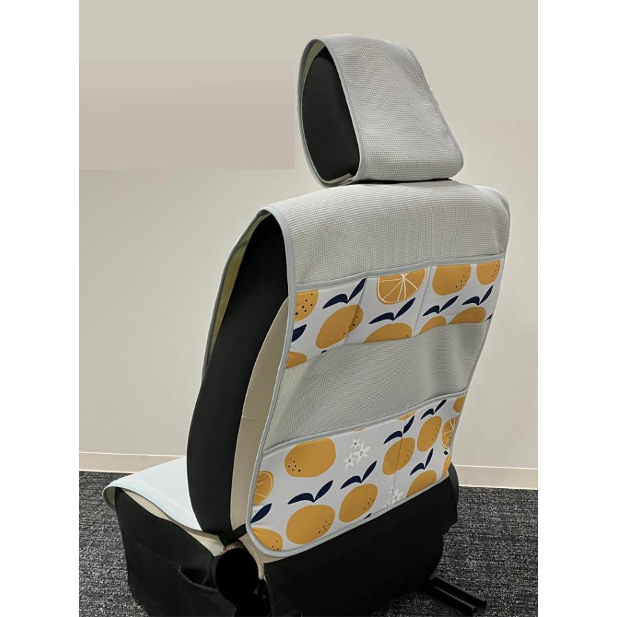 シートカバー フロント用 軽自動車 おしゃれ 簡単取付 洗濯可能 コンパクト車 三ケ日みかん柄 汎用 エプロンタイプ 収納ポケット 汚れ防止 北欧デザイン |  | 03