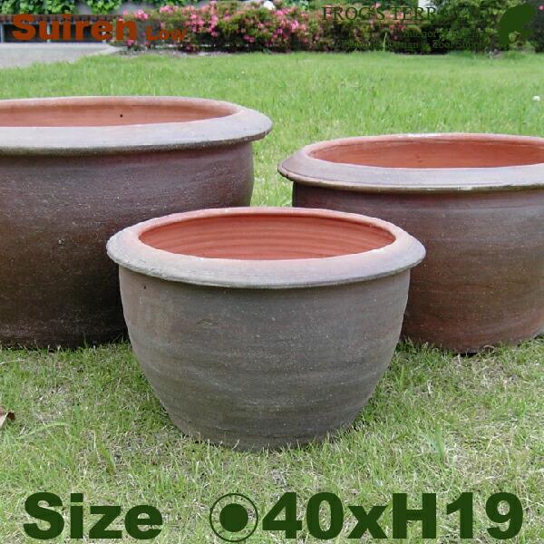 睡蓮鉢 A-01S S TD-008S（直径40cm×H198cm）（水鉢/スイレン鉢/ビオトープ）（メダカ鉢/金魚鉢/水生植物/はす鉢）(和風/陶器/こげ茶/アジアン） |  | 02