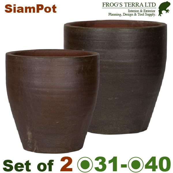 SIAM POT A03SMset（S直径31cm×H31cm/M直径40cm×H40cm）（底穴あり ハンドメイド 土もの 陶器鉢 テラコッタ プランター 園芸 素焼 ポット） | 
