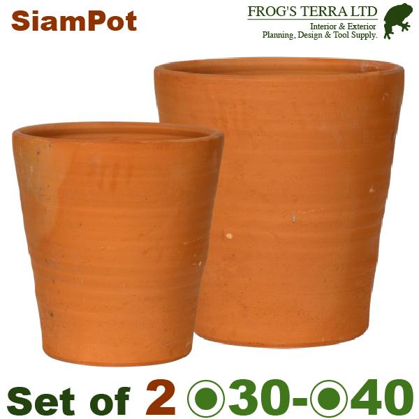 SIAM POT A05SMset（S直径30cm×H30cm/M直径40cm×H40cm）（底穴あり ハンドメイド 土もの 陶器鉢 テラコッタ プランター 園芸 素焼 ポット） | 