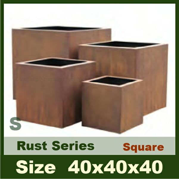 鉢カバー 鉄の器 ラストスクエア S 40 AC-013S（口40cm×H40cm）（底穴あり）（アンティーク風/サビ色/鉄製）（プランター/ポット/鉢/観葉植物用） |  | 02