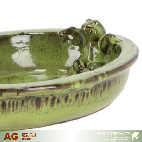 AG-FB669 バードバス オーバル レイジーフロッグ（W30cm×L23cmxH6(9)cm）陶器 エッシャーデザイン esschert deign |  | 01