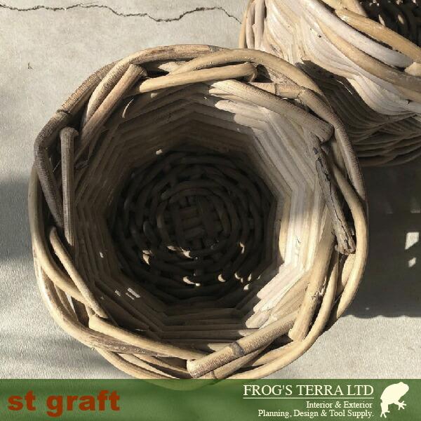 Gray Rattan Basket L ３個セット B1234（直径18cm×H18cm）（底穴なし）（ラタン/藤）（植木鉢/鉢カバー）（プランター/寄せ植え/ポット） |  | 05