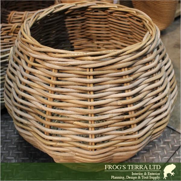 Gray Rattan Basket  M  B1246（直径42cm×H36cm）（底穴なし）（ラタン/藤）（植木鉢/鉢カバー）（プランター/寄せ植え） |  | 02