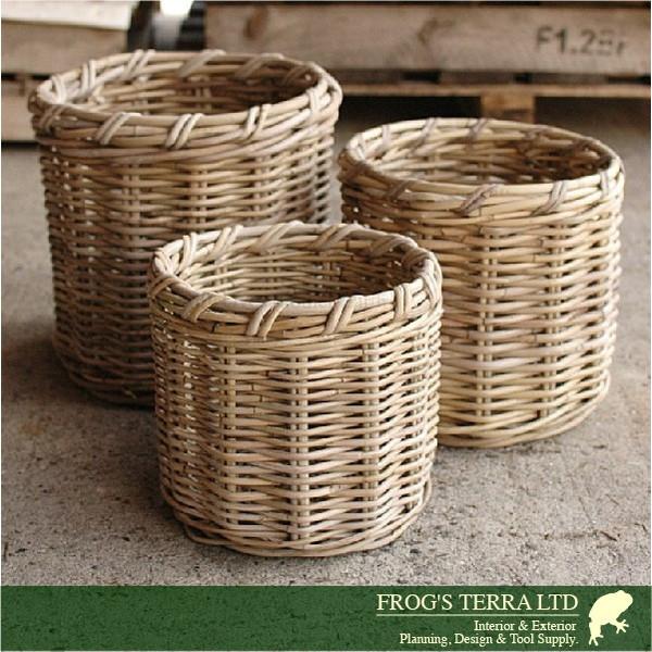 Gray Rattan Basket L B2292（直径31cm×H30cm）（底穴なし）（ラタン/藤）（植木鉢/鉢カバー）（プランター/寄せ植え/ポット） |  | 01