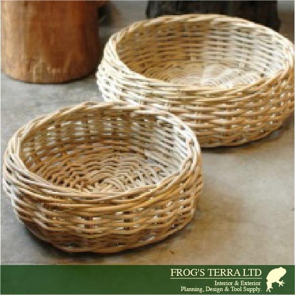 Gray Rattan Basket L B2294（直径40cm×H12cm）（底穴なし）（ラタン/藤）（植木鉢/鉢カバー）（プランター/寄せ植え/ポット） |  | 02