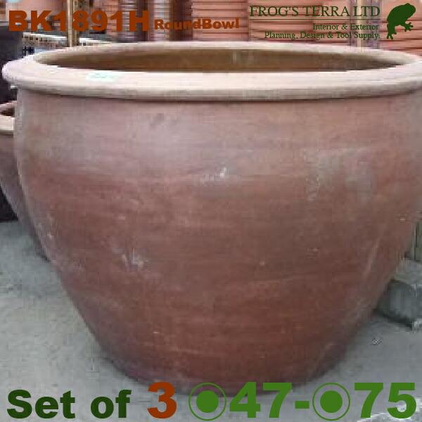 茶ラウンドボウル鉢 BK1891H 3サイズセット（L直径75cm×H55cm M直径60cm×H40cm S直径47cm×H35cm）（穴なし/あり 和風 睡蓮 こげ茶 アジアン） |  | 02
