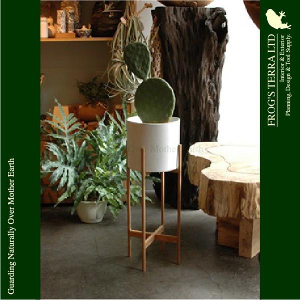 クロススタンドポット C3330（直径23cm×H21.5cm）（底穴なし）（陶器製）（木スタンド付セット）（プランター/ポット） |  | 04