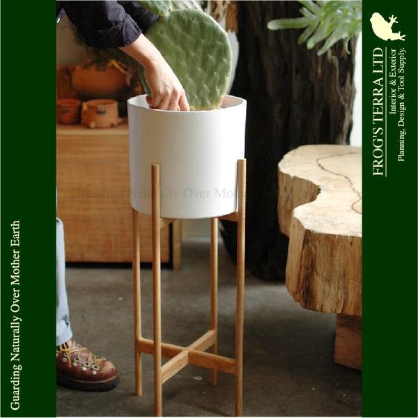 クロススタンドポット C3330（直径23cm×H21.5cm）（底穴なし）（陶器製）（木スタンド付セット）（プランター/ポット） |  | 06