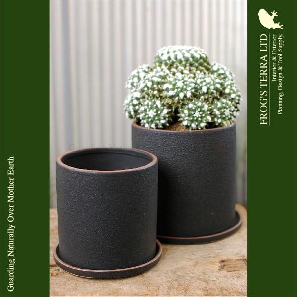 Lava Pot C7318 ２個セット（直径13cm×H13cm）（底穴あり/受皿付）陶器製 プランター サボテン 多肉 寄植 観葉鉢 |  | 01