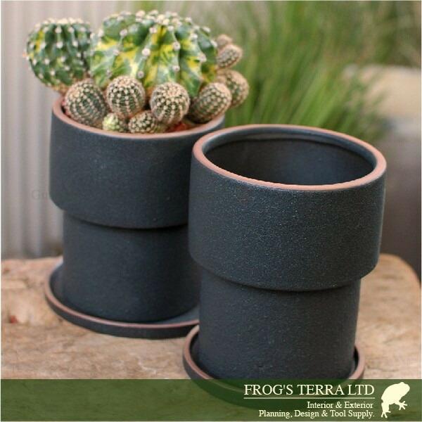 Lava Pot C7320 ２個セット（直径12cm×H14cm）（底穴あり/受皿付）陶器製 プランター サボテン 多肉 寄植 観葉鉢 |  | 02