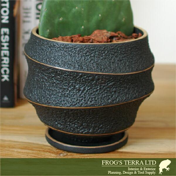 【屋外対応】Lava Pot C7332（直径19cm×H16cm）（底穴あり/受皿付）（陶器製）（プランター/サボテン/多肉/寄植/観葉鉢） |  | 01