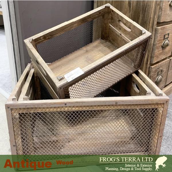 ウッドボックスディープ SML セット（S:W40cm×D26cm×H20cm/M:W47cm×D33cm×H25cm/L:W52.5cm×D36cm×H26.5cm）（アンティークウッド製）（什器/店舗用） |  | 02