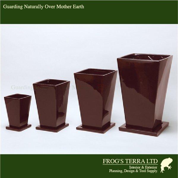 ジュノー白/ココアS・CB-26Wh/Co・角鉢Sサイズ穴有/受皿付8個セット（ロ9cm×H15cm）（底穴有）（陶器製）（観葉鉢） |  | 01