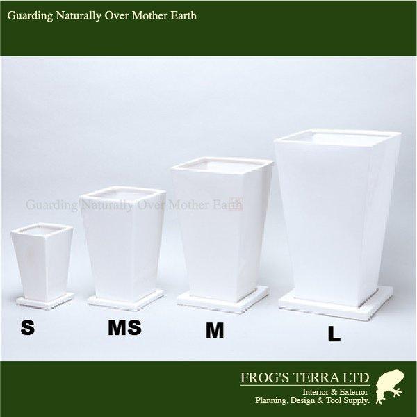 ジュノー白/ココアS・CB-26Wh/Co・角鉢Sサイズ穴有/受皿付8個セット（ロ9cm×H15cm）（底穴有）（陶器製）（観葉鉢） |  | 02