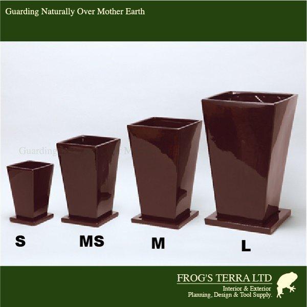 ジュノー白/ココアS・CB-26Wh/Co・角鉢Sサイズ穴有/受皿付8個セット（ロ9cm×H15cm）（底穴有）（陶器製）（観葉鉢） |  | 03