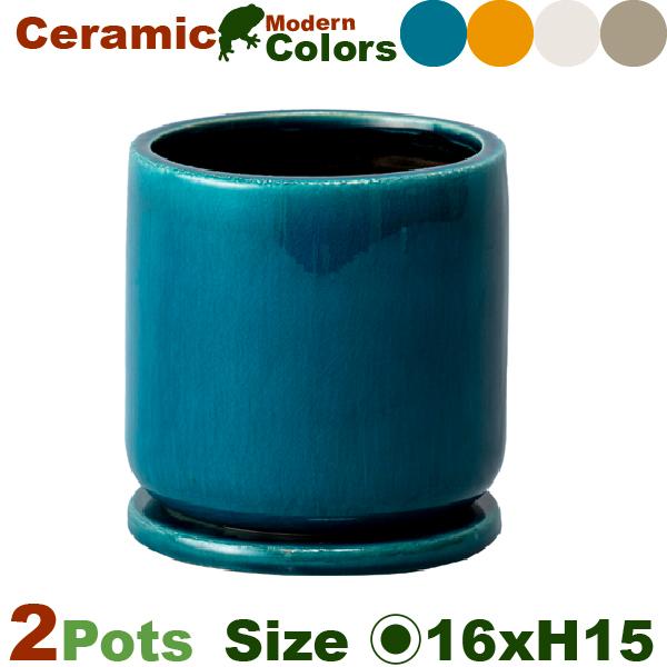 クロノス L 同色2個セット（直径16cm×H15cm）（底穴あり/受皿付）（陶器製）（プランター/盆栽/多肉/寄植/観葉鉢） |  | 01