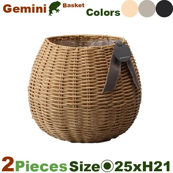 MM ジェミニバスケット M 2個セット（直径25cm×H21.5cm）（底穴なし）（再生プラ）（植木鉢/鉢カバー） |  | 02
