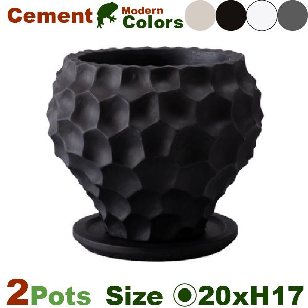 ガイヤ ボウル L 同サイズ同色2個セット(直径20cm×H17cm）（底穴あり/受皿付） ファイバーストーン スクエア プランター ポット セメント 軽量の画像