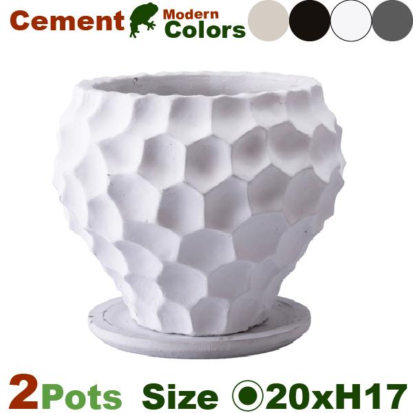 ガイヤ ボウル L 同サイズ同色2個セット(直径20cm×H17cm）（底穴あり/受皿付） ファイバーストーン スクエア プランター ポット セメント 軽量の画像
