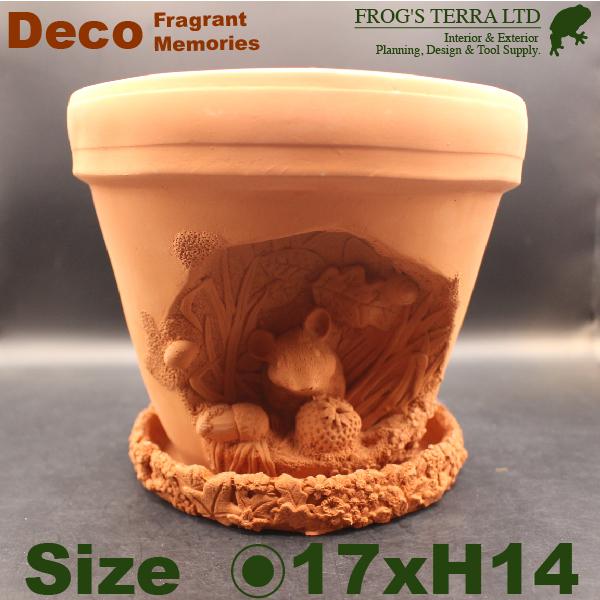 FT 直輸入英国製デコレートポット マウス（ネズミ）受皿付（直径17.5cm×H14cm）（底穴あり）（陶器鉢/テラコッタ）（プランター/園芸/寄せ植え/ポット） | 